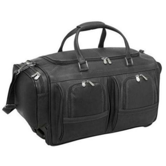 Piel Leather Duffel 22" with Pockets on Wheels